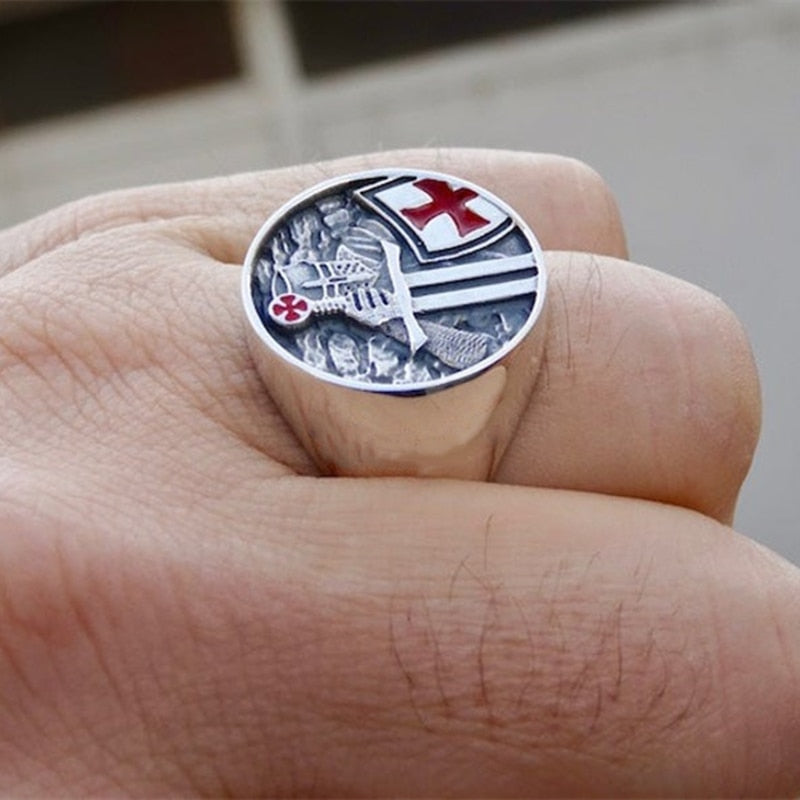 Avtoit | Mens Knights Templar Red Cross 316L Stainless Steel Rings for Men