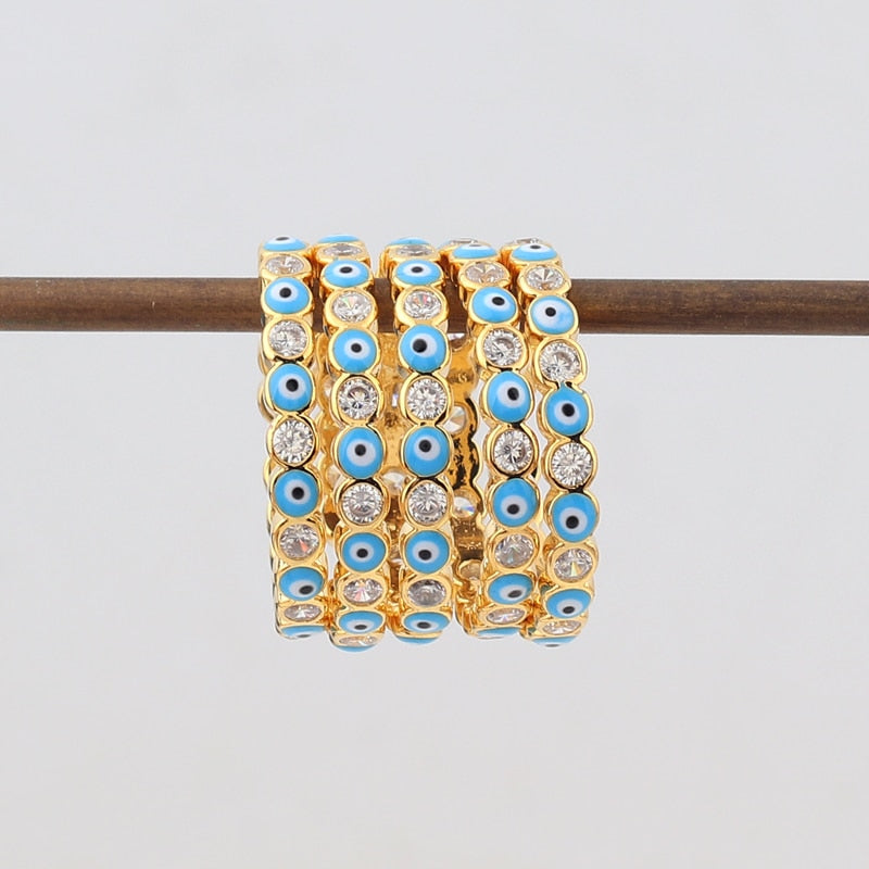 Avtoit | Bohemian Rainbow Evil Eye Rhinestone Filled Gold Rings
