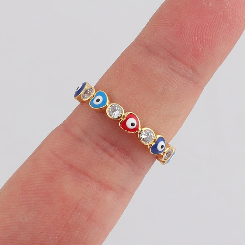 Avtoit | Bohemian Rainbow Evil Eye Rhinestone Filled Gold Rings