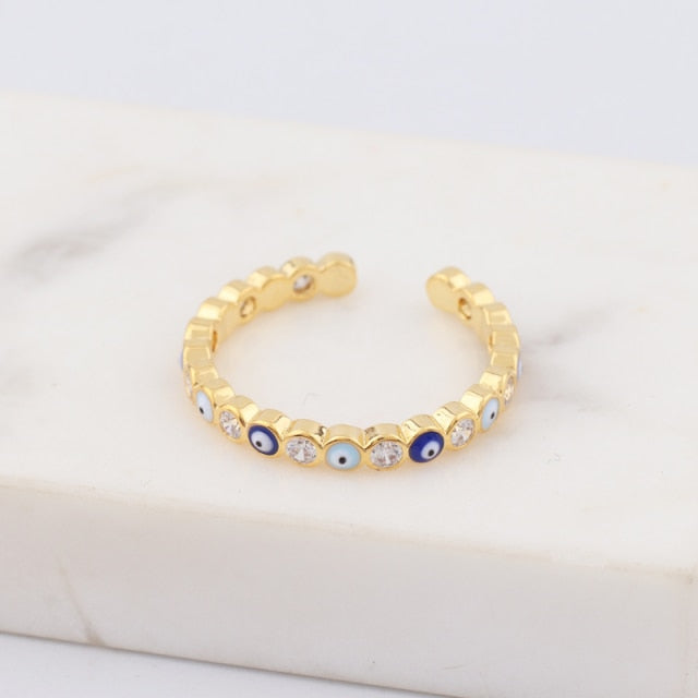 Avtoit | Bohemian Rainbow Evil Eye Rhinestone Filled Gold Rings