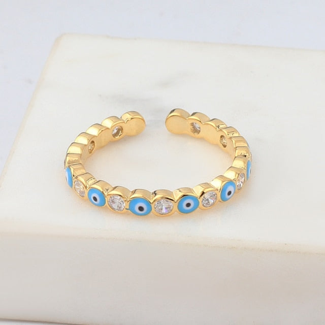 Avtoit | Bohemian Rainbow Evil Eye Rhinestone Filled Gold Rings