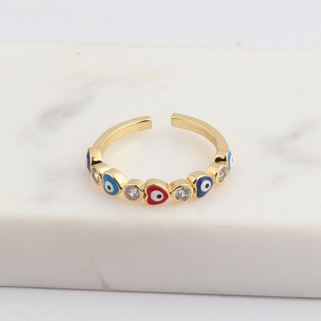 Avtoit | Bohemian Rainbow Evil Eye Rhinestone Filled Gold Rings