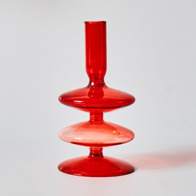 Avtoit | Cherry Red Glass Stick Candle Holder & Vases