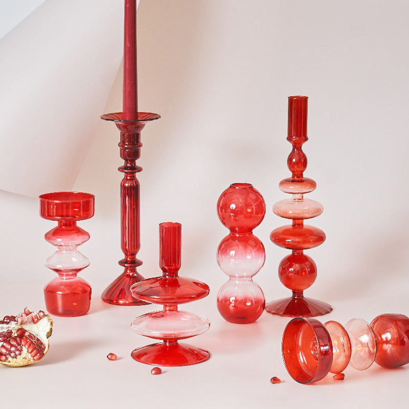 Avtoit | Cherry Red Glass Stick Candle Holder & Vases