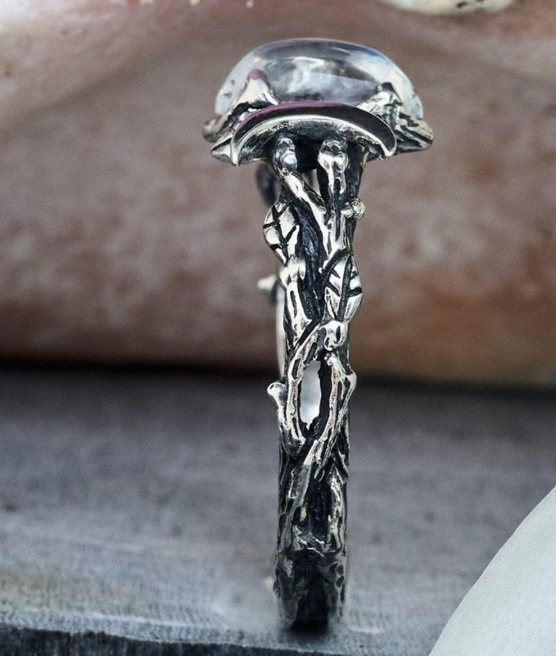 Avtoit | Metal Moon Pattern Natural Stone Vintage Carved Rings