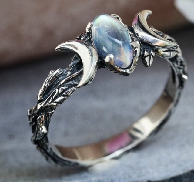 Avtoit | Metal Moon Pattern Natural Stone Vintage Carved Rings