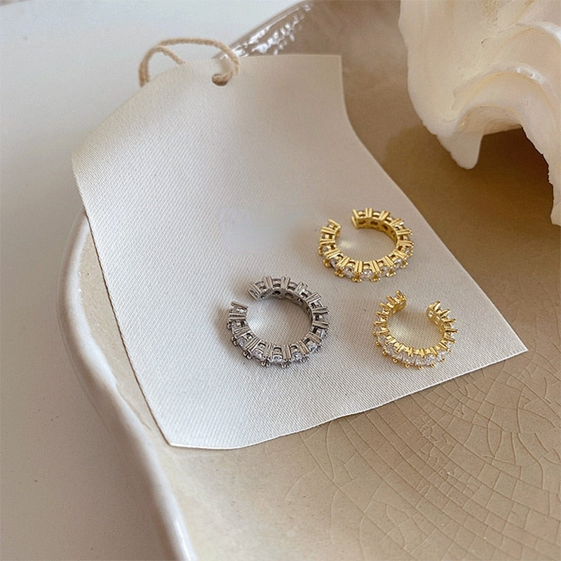 Avtoit | Gold Silver Color Full CZ Crystal Ear Cuff Clip on Earrings