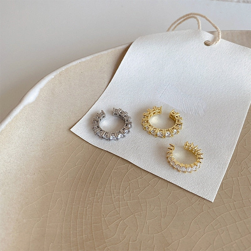 Avtoit | Gold Silver Color Full CZ Crystal Ear Cuff Clip on Earrings