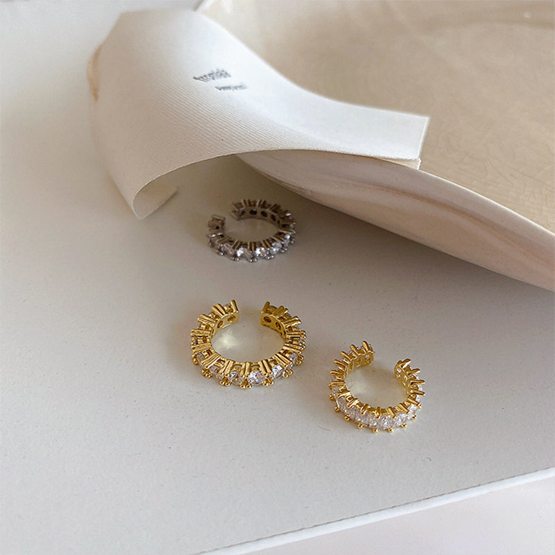 Avtoit | Gold Silver Color Full CZ Crystal Ear Cuff Clip on Earrings