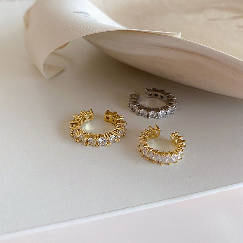 Avtoit | Gold Silver Color Full CZ Crystal Ear Cuff Clip on Earrings