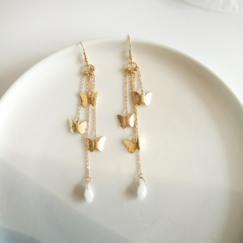 Avtoit | Korean Style Retro Super Fairy Butterfly Tassel Long Clip on Earrings