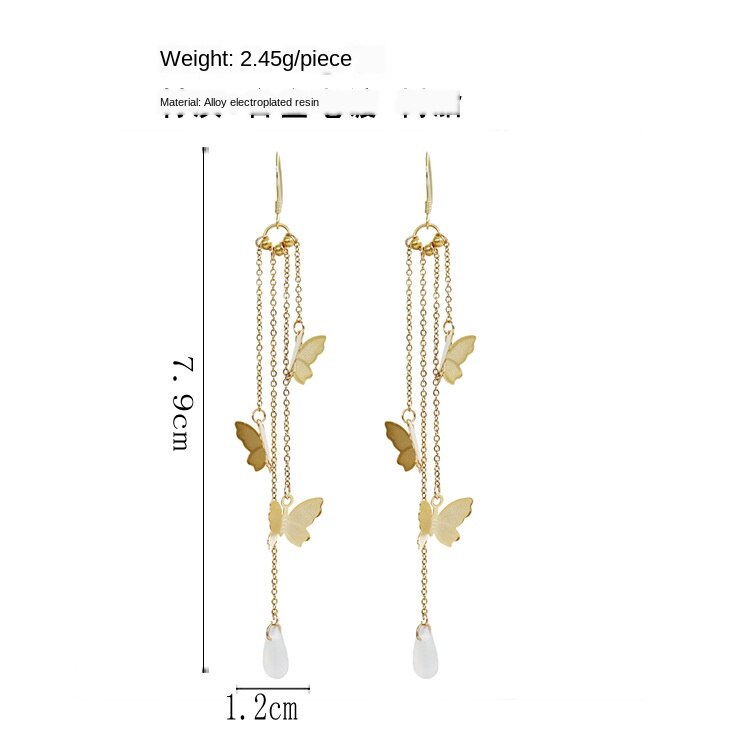 Avtoit | Korean Style Retro Super Fairy Butterfly Tassel Long Clip on Earrings