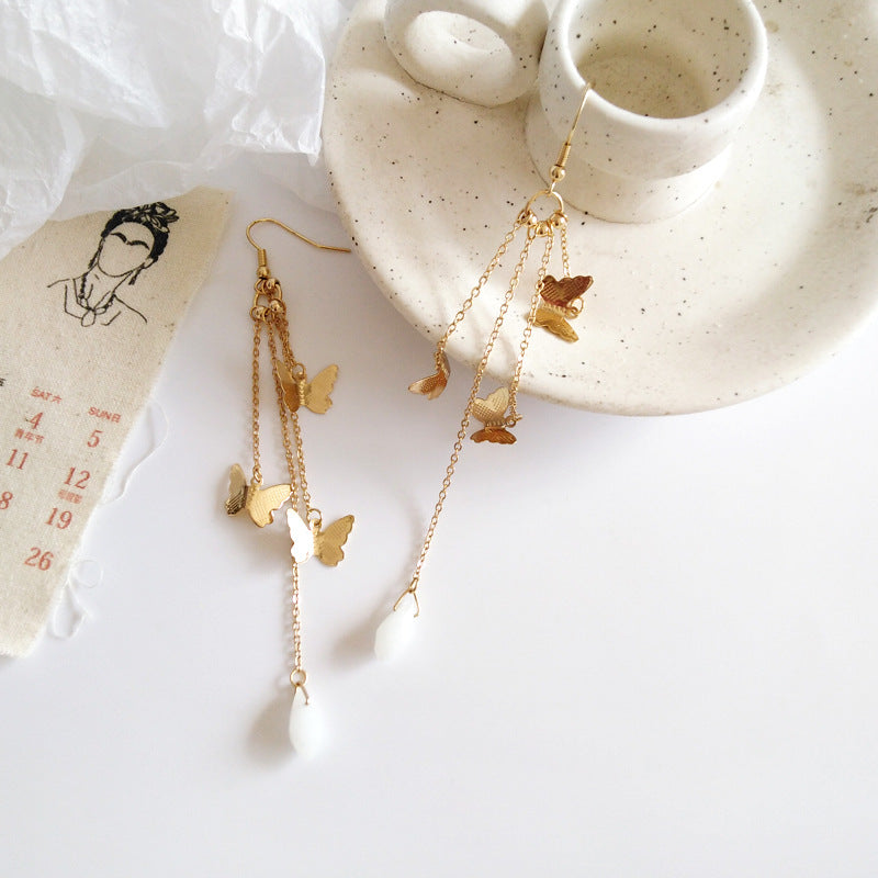 Avtoit | Korean Style Retro Super Fairy Butterfly Tassel Long Clip on Earrings