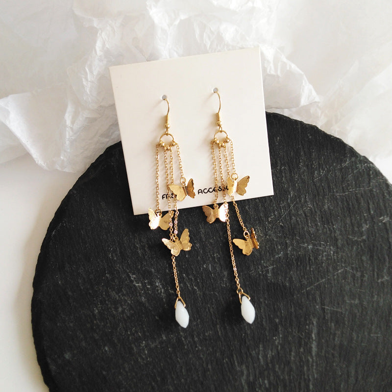 Avtoit | Korean Style Retro Super Fairy Butterfly Tassel Long Clip on Earrings