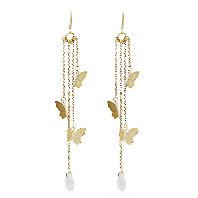 Avtoit | Korean Style Retro Super Fairy Butterfly Tassel Long Clip on Earrings