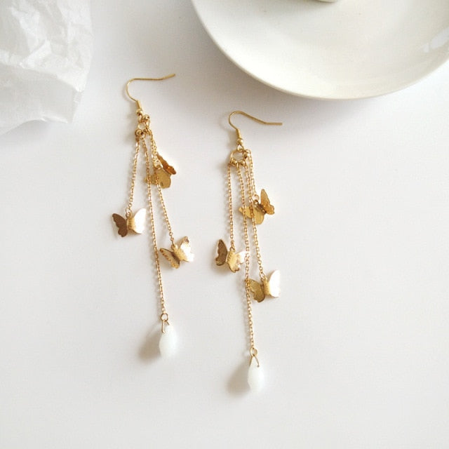 Avtoit | Korean Style Retro Super Fairy Butterfly Tassel Long Clip on Earrings
