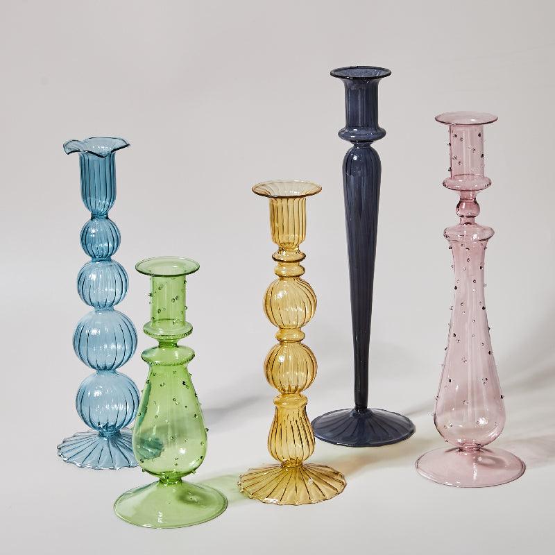Avtoit | GlowCharm Pastel Glass Candle Holder | Decorative Candle Stands | Elegant Table Decor