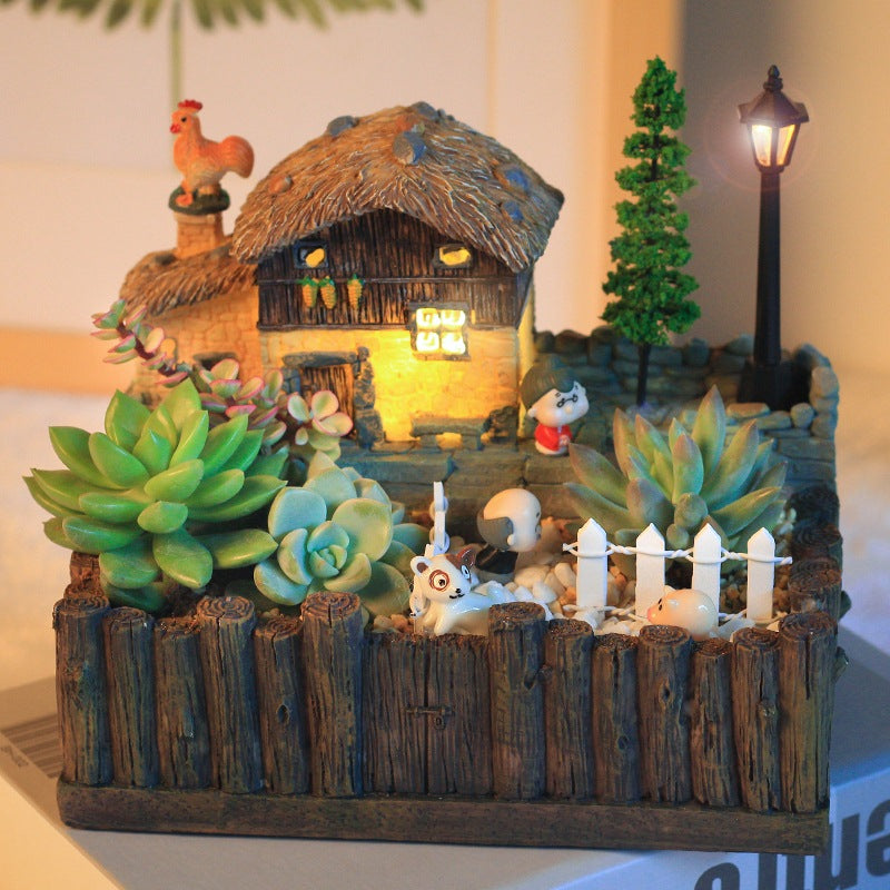 Avtoit | Resin Creative Landscape Cozy House Plants Vase