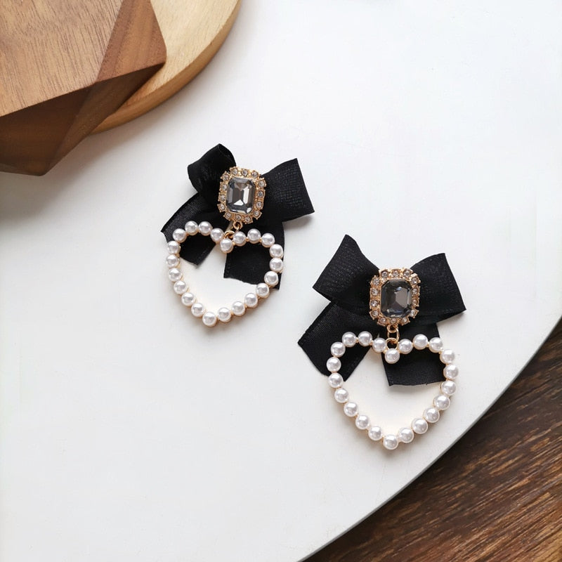 Avtoit | Korean Temperament Retro Rhinestone Bow Clip Earrings