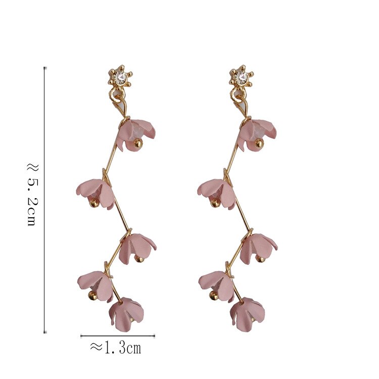 Avtoit | Long Rhinestone Crystal Pink Sakura Flower with Zircon Clip Earrings