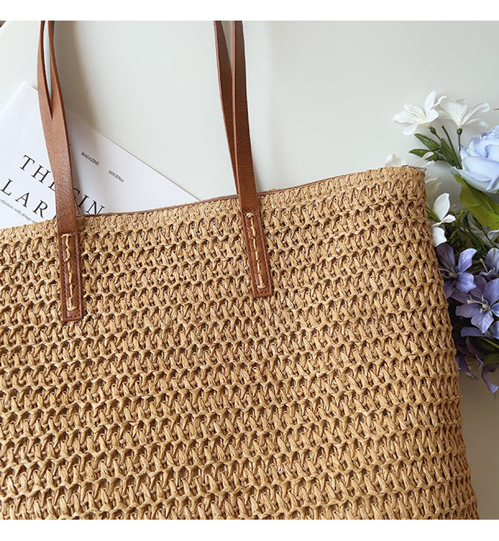 Avtoit | Rattan Woven Bag with Leather Straps - SummerBreeze Tote