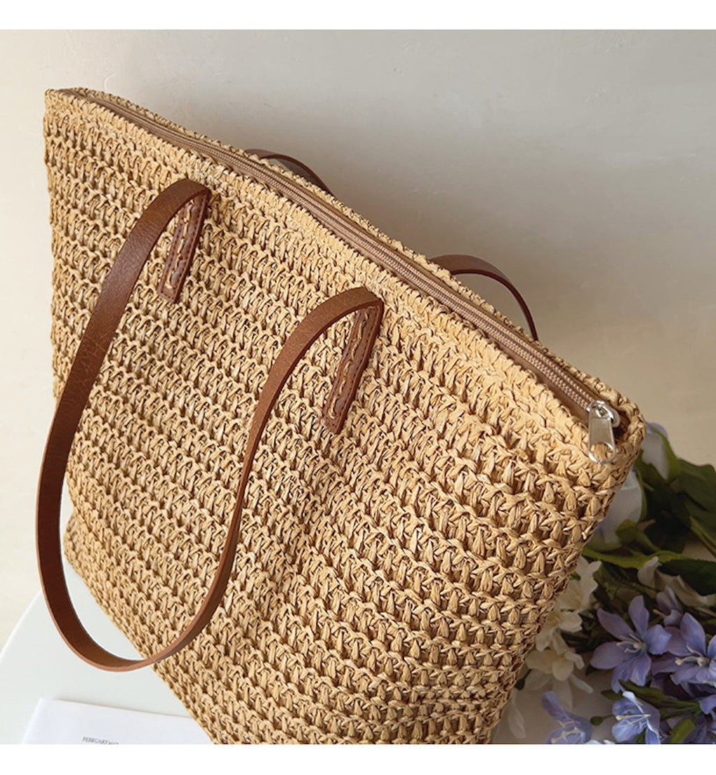 Avtoit | Rattan Woven Bag with Leather Straps - SummerBreeze Tote
