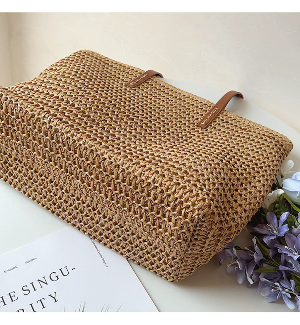 Avtoit | Rattan Woven Bag with Leather Straps - SummerBreeze Tote