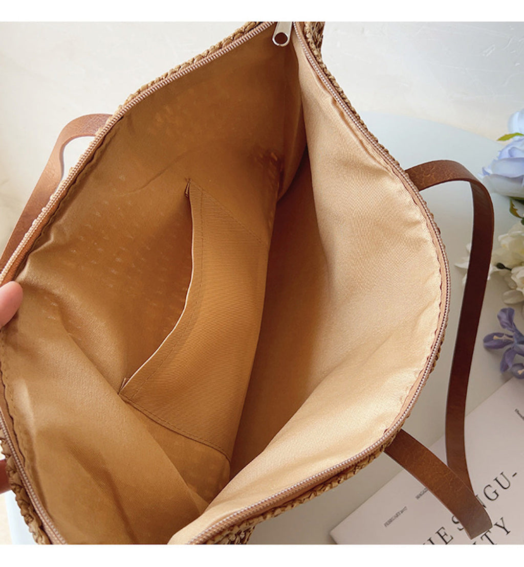 Avtoit | Rattan Woven Bag with Leather Straps - SummerBreeze Tote