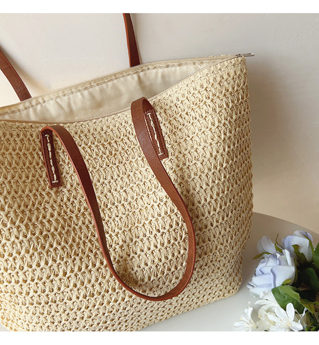 Avtoit | Rattan Woven Bag with Leather Straps - SummerBreeze Tote