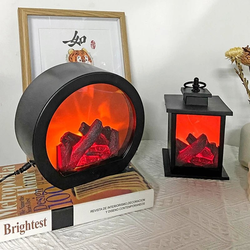 Avtoit | Retro Fireplace Lantern – Flickering Flame Night Light for Christmas Charm, USB/Battery-Powered Holiday Décor