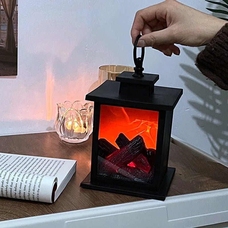 Avtoit | Retro Fireplace Lantern – Flickering Flame Night Light for Christmas Charm, USB/Battery-Powered Holiday Décor