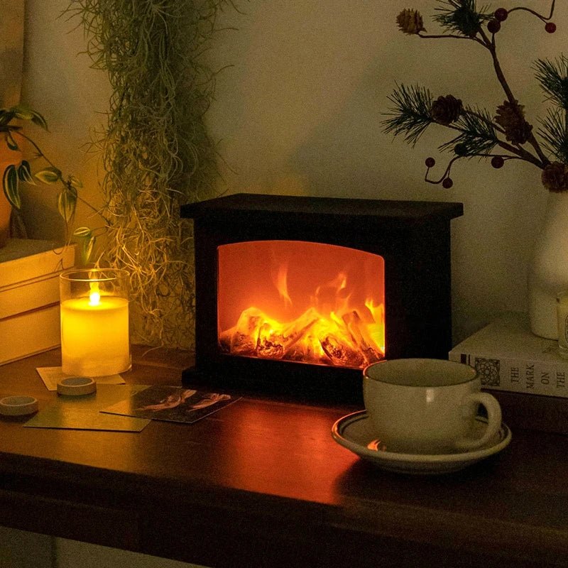 Avtoit | Retro Fireplace Lantern – Flickering Flame Night Light for Christmas Charm, USB/Battery-Powered Holiday Décor