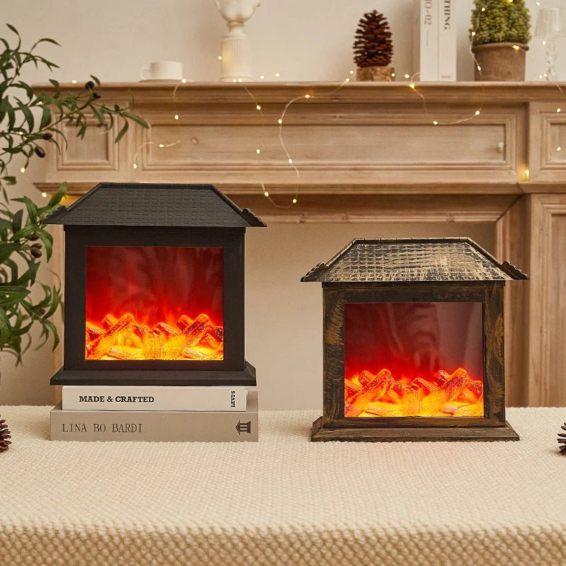 Avtoit | Retro Fireplace Lantern – Flickering Flame Night Light for Christmas Charm, USB/Battery-Powered Holiday Décor