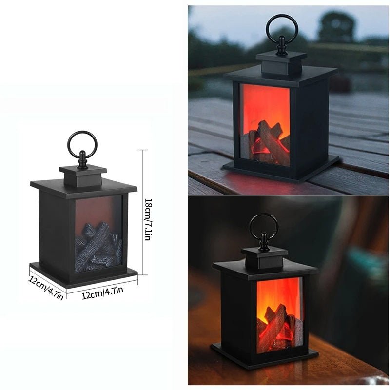 Avtoit | Retro Fireplace Lantern – Flickering Flame Night Light for Christmas Charm, USB/Battery-Powered Holiday Décor