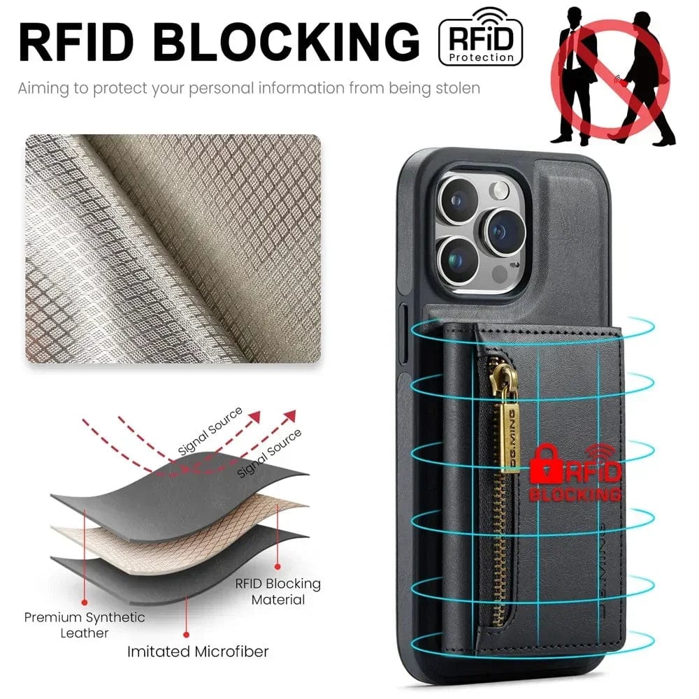 Avtoit | RFID iPhone Wallet Case | Removable Magnetic Leather Car Mount Shockproof Case