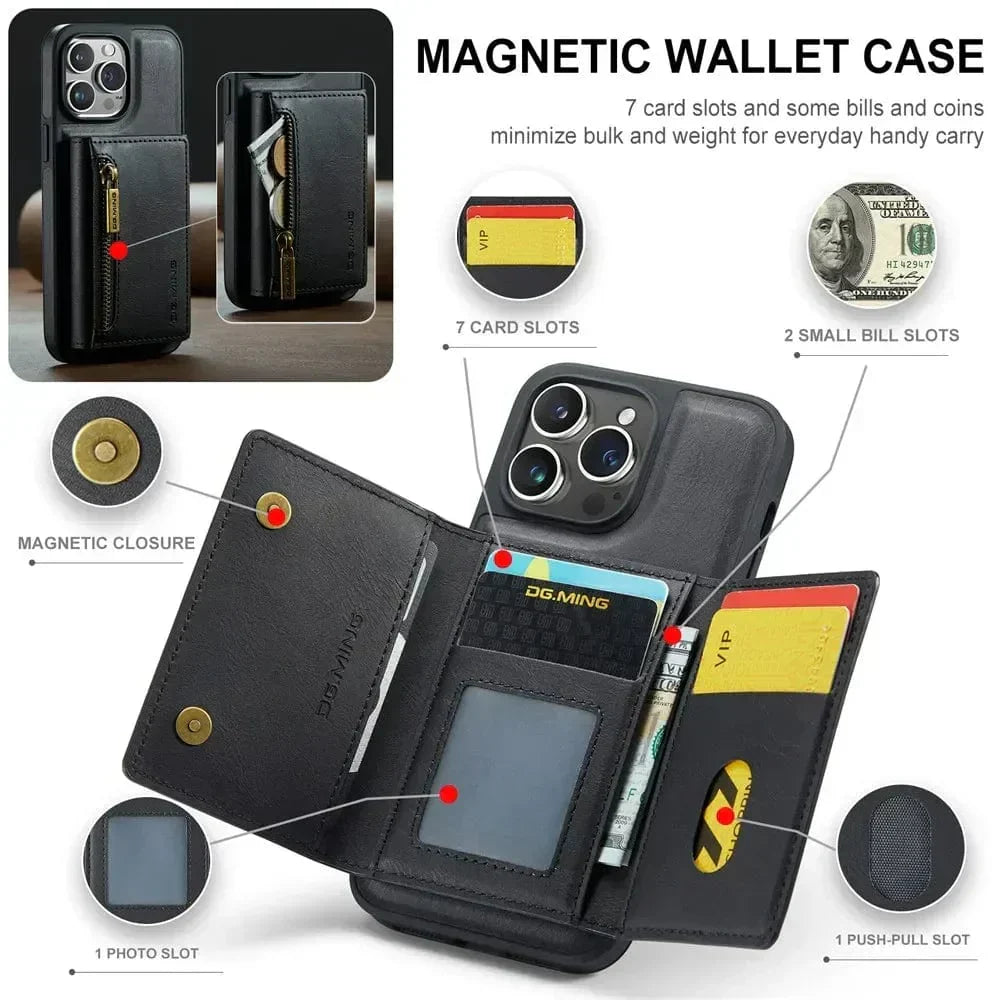 Avtoit | RFID iPhone Wallet Case | Removable Magnetic Leather Car Mount Shockproof Case