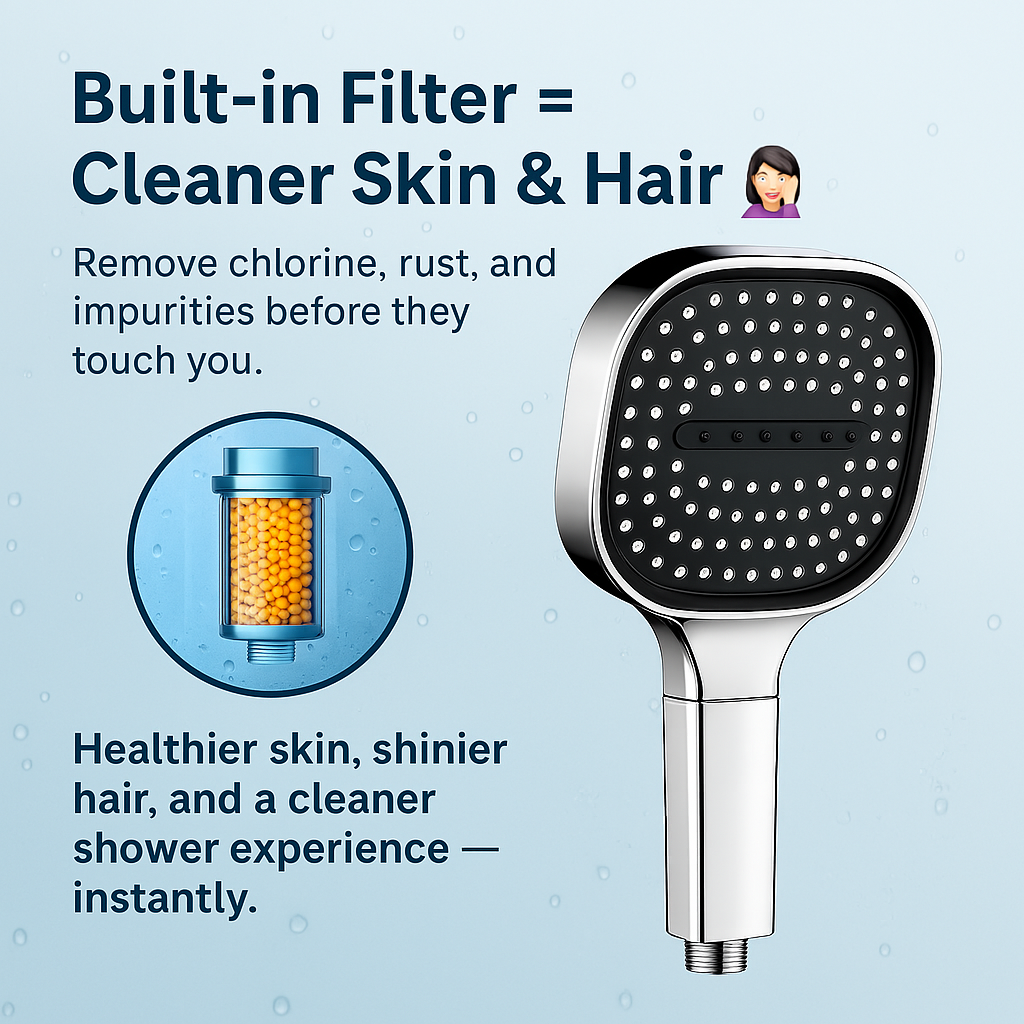 High-Pressure Filtered Shower Head with Turbo Boost and 3 Spray Modes
