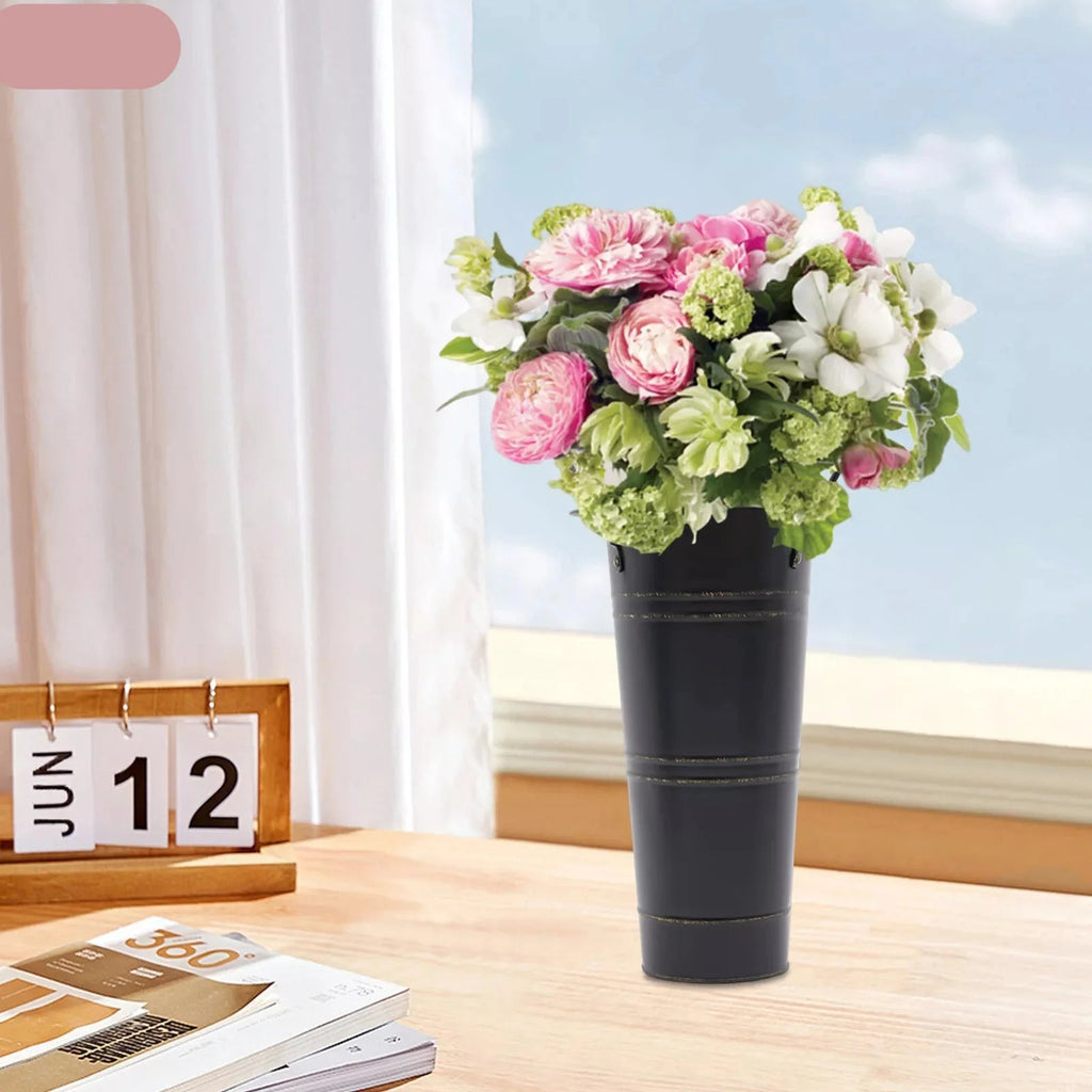Avtoit | Retro Iron Flower Bucket with Handles – Decorative Metal Flower Pot for Home