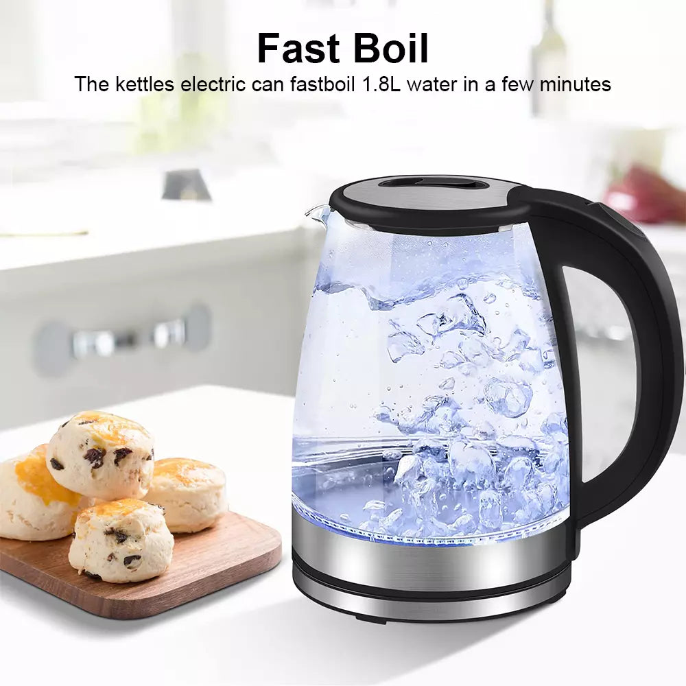 Avtoit | Electric Kettle | 1.8L, 3000W, Rapid Boil, Auto Shut-Off & Borosilicate Glass for Tea, Coffee & Instant Meals