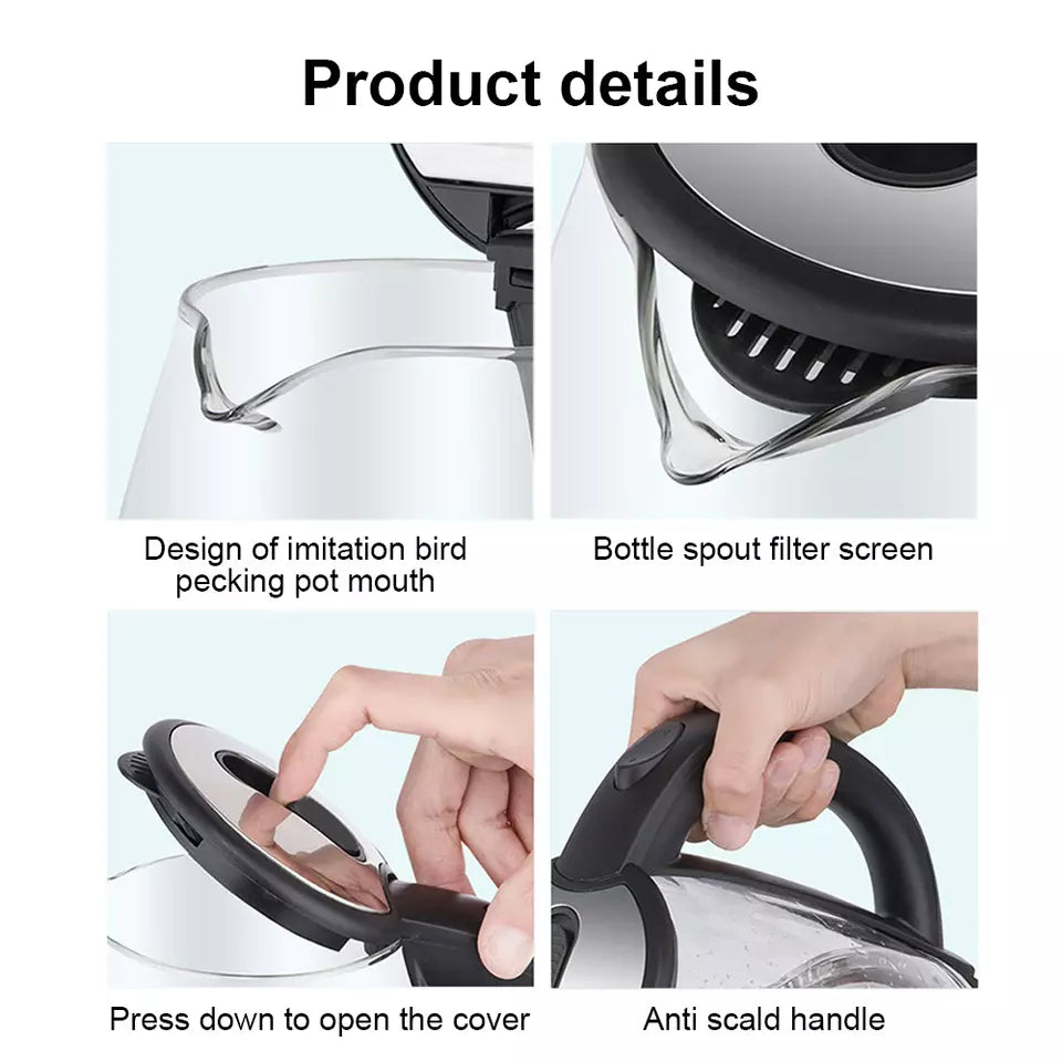 Avtoit | Electric Kettle | 1.8L, 3000W, Rapid Boil, Auto Shut-Off & Borosilicate Glass for Tea, Coffee & Instant Meals