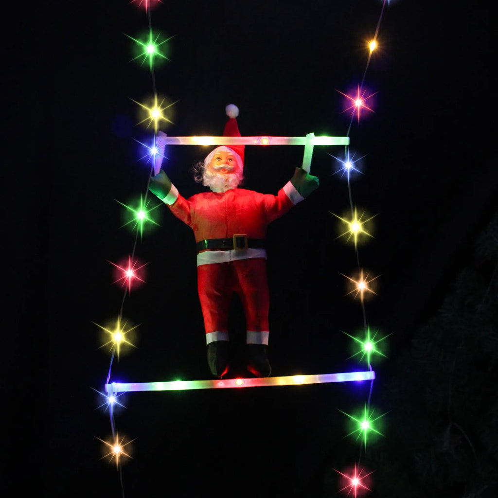 Avtoit | Santa Claus Climbing Ladder with LED String Lights – Festive Christmas Decor for Home, Window & Tree