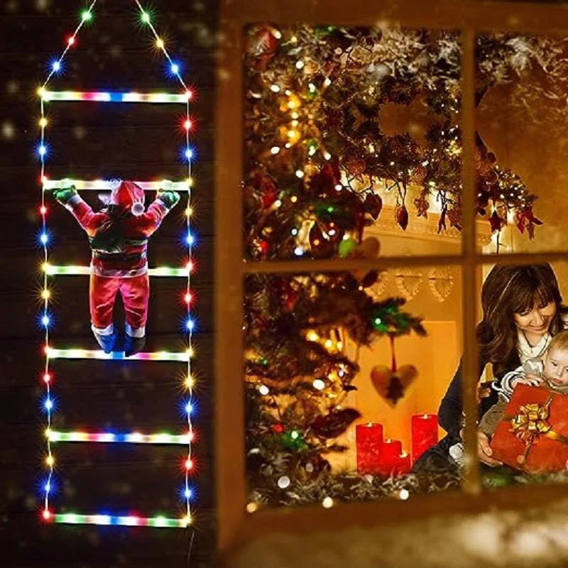 Avtoit | Santa Claus Climbing Ladder with LED String Lights – Festive Christmas Decor for Home, Window & Tree