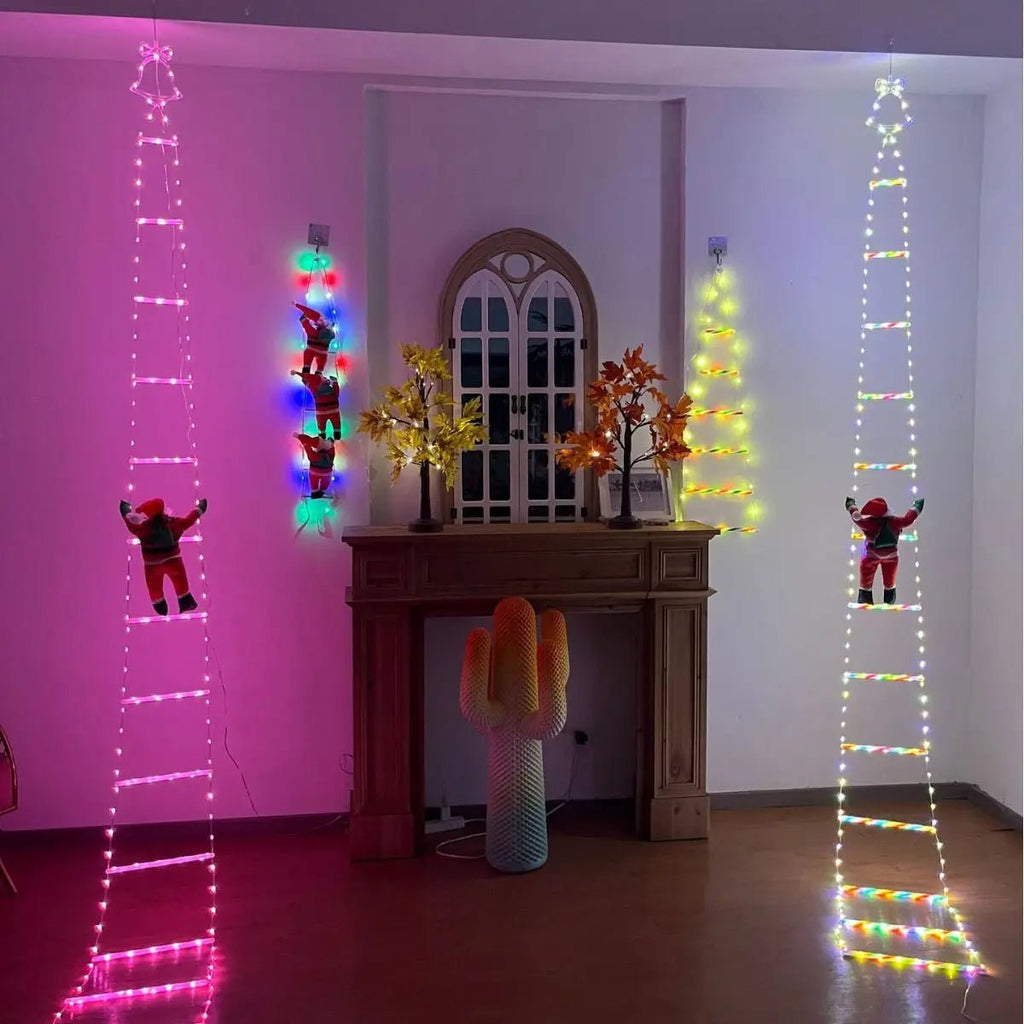 Avtoit | Santa Claus Climbing Ladder with LED String Lights – Festive Christmas Decor for Home, Window & Tree