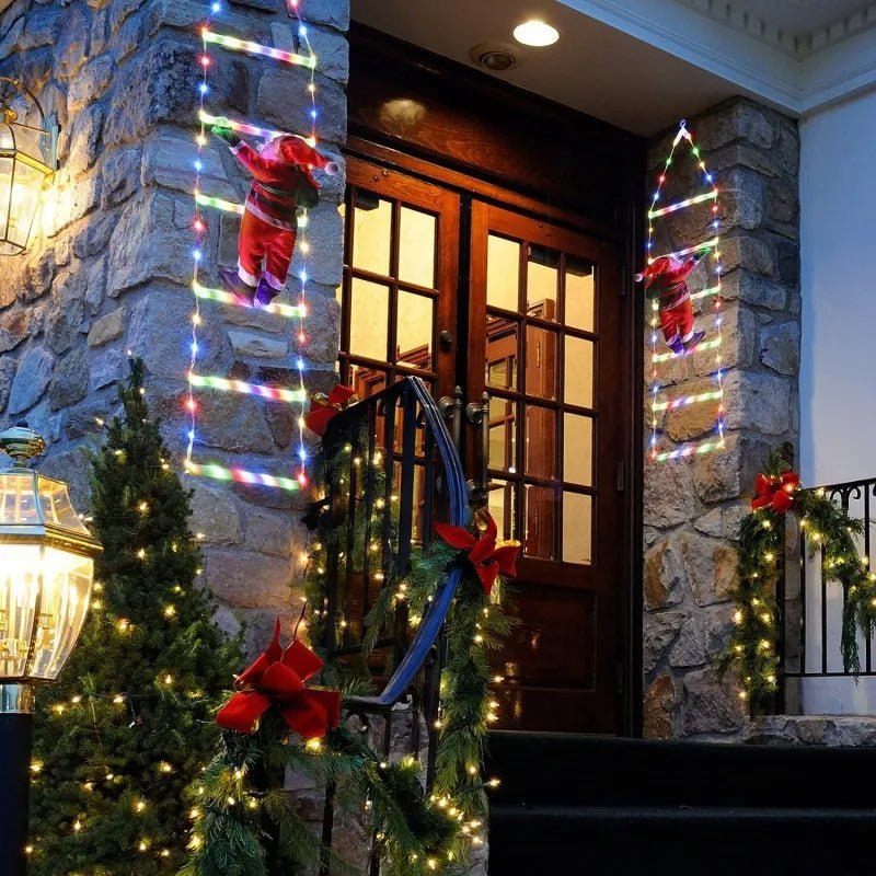 Avtoit | Santa Claus Climbing Ladder with LED String Lights – Festive Christmas Decor for Home, Window & Tree