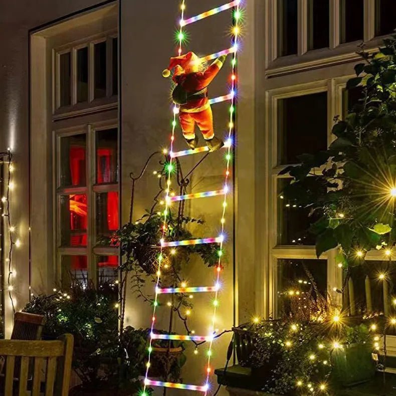 Avtoit | Santa Claus Climbing Ladder with LED String Lights – Festive Christmas Decor for Home, Window & Tree