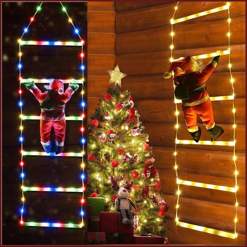 Avtoit | Santa Claus Climbing Ladder with LED String Lights – Festive Christmas Decor for Home, Window & Tree
