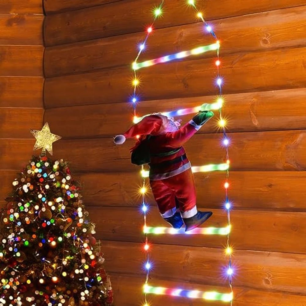 Avtoit | Santa Claus Climbing Ladder with LED String Lights – Festive Christmas Decor for Home, Window & Tree