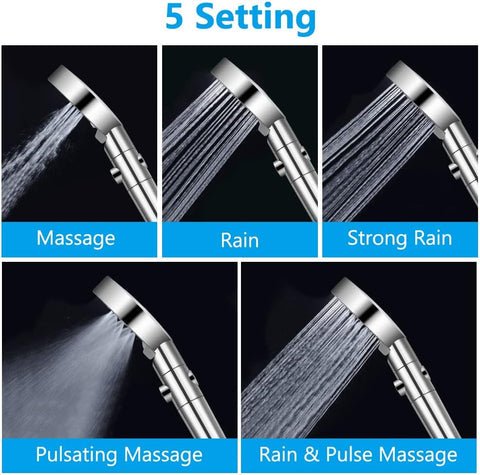 Avtoit | 5-Mode Shower Head for Low Pressure | Stop Button for Easy Water Control