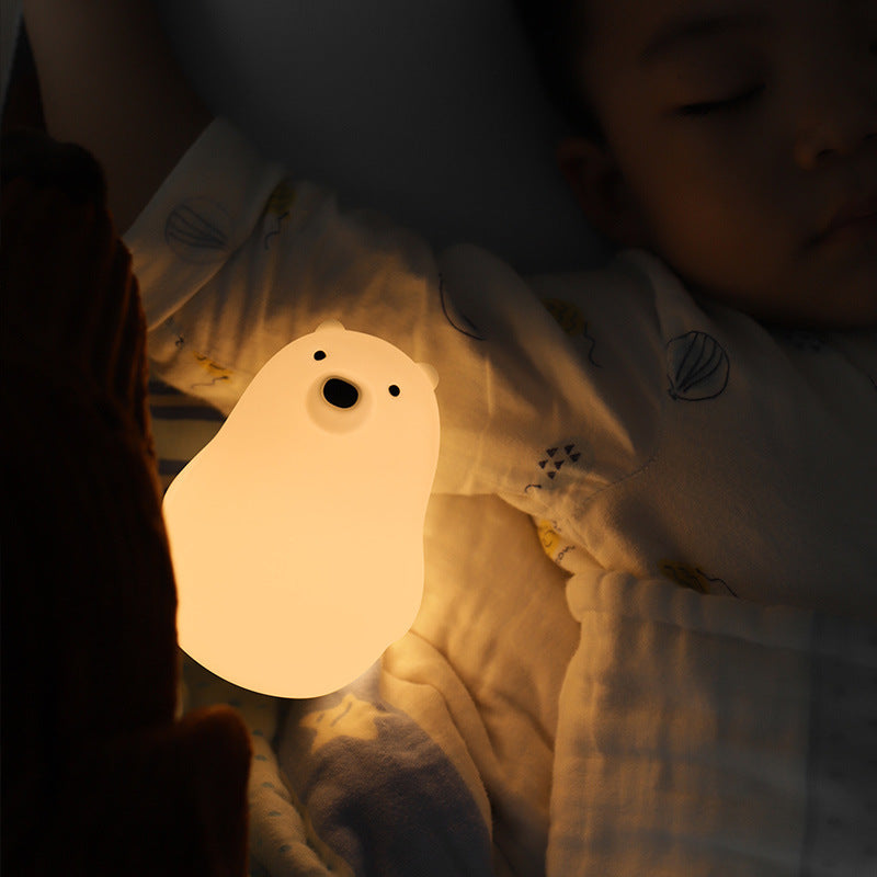 Avtoit | Squeezeable Silicone White Bear LED Night Light - Perfect Gift for Kids and Girls
