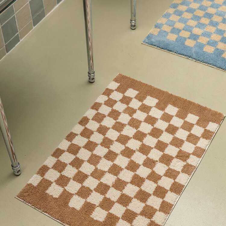 Avtoit | Soft, fluffy bathroom rug with check pattern